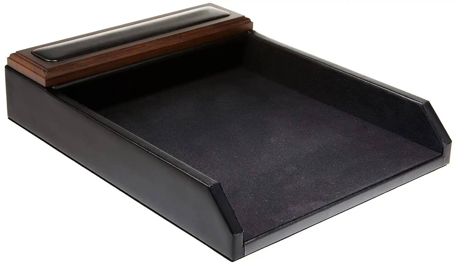 

Leather Desktop Letter Tray - Wooden Paper Organizer for Desk, Office Decor, Black