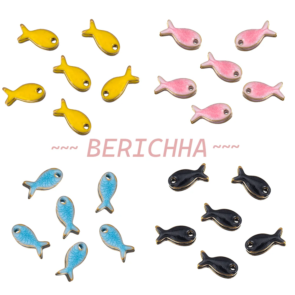 10pcs 5x11mm Stainless Steel Enamel Fish Charm Pendants For DIY Necklace Earring Jewelry Making Accessories Wholesale Supplies