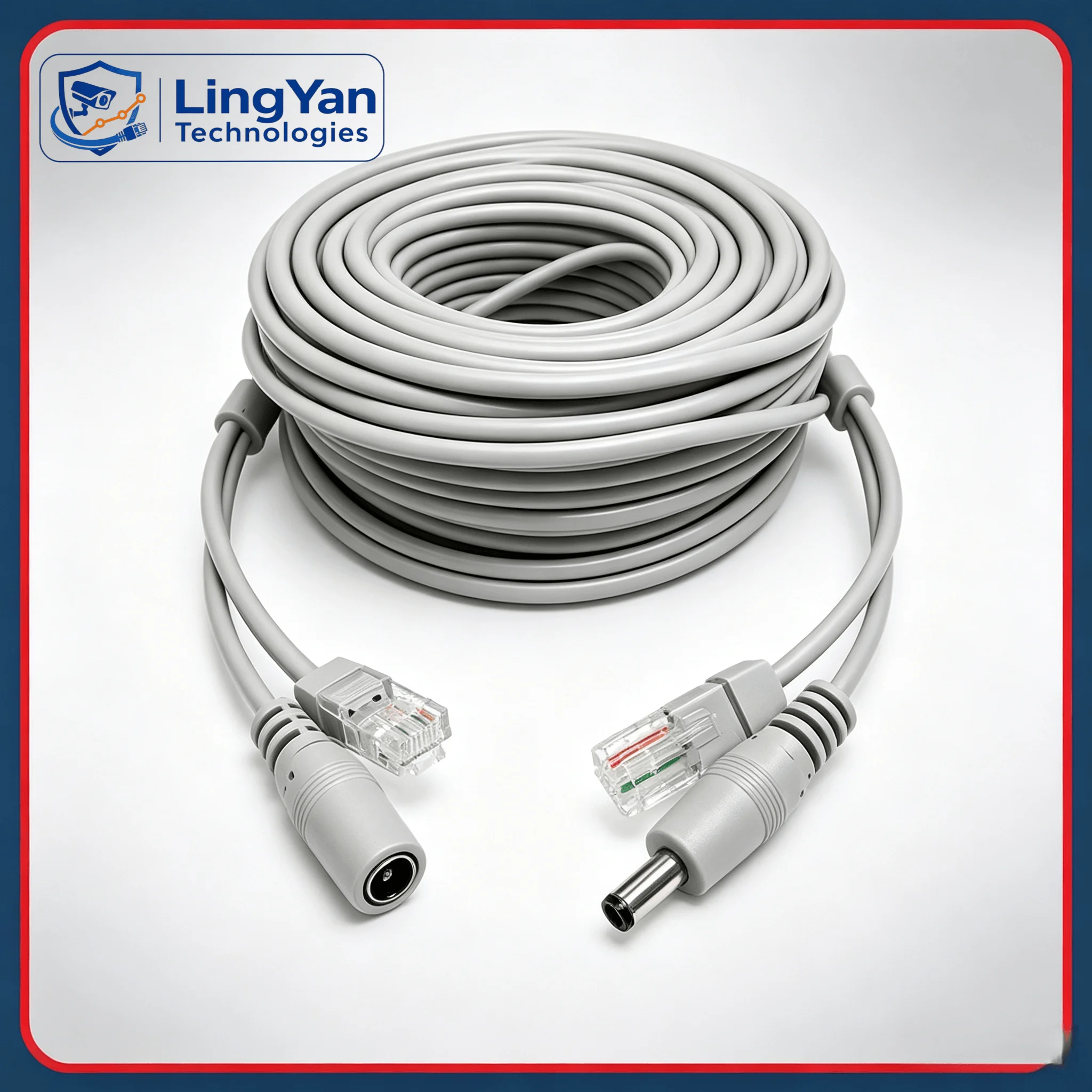 4-Core Integrated Network Power Cable RJ45 DC 5.5x2.1mm Multi Length PoE Extension Wire For IP Camera NVR Wiring