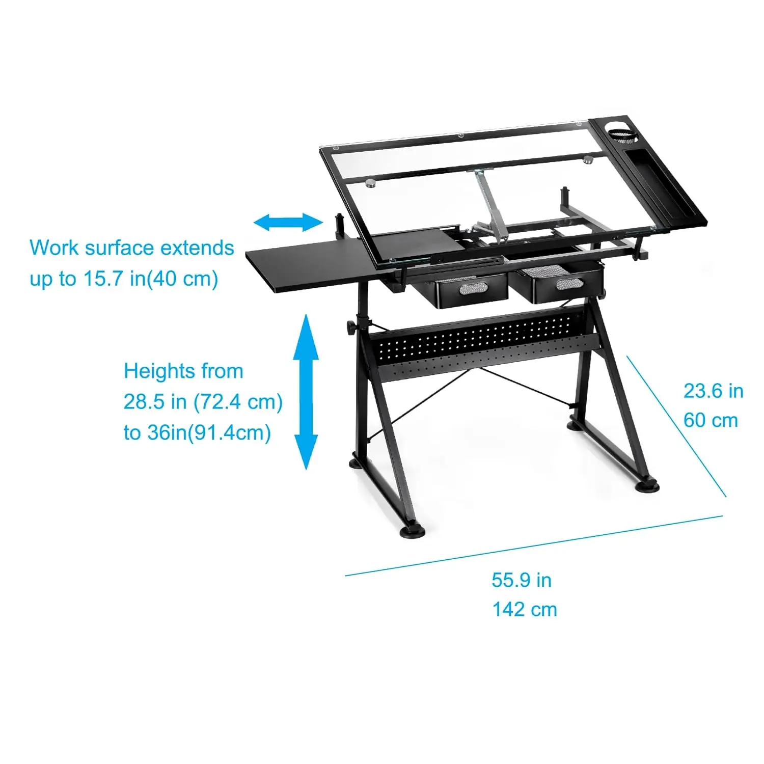 Glass-Top Artist Table for Drafting, Drawing, Sketching & Painting, Custom