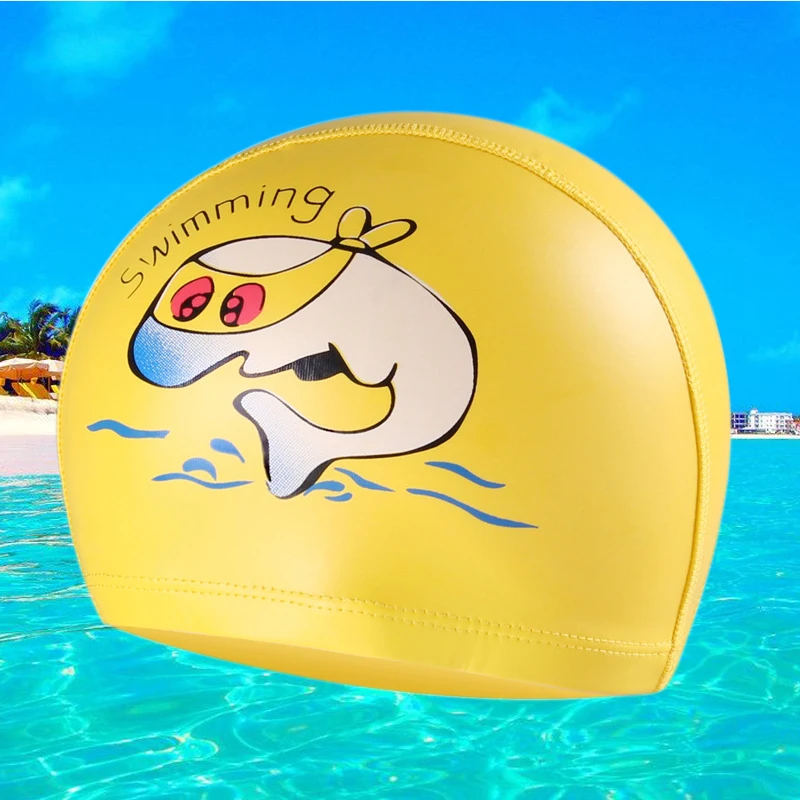 Children swimming cap waterproof ear protection PU cap boys and girls cartoon swimming cap hair protection comfortable swimming