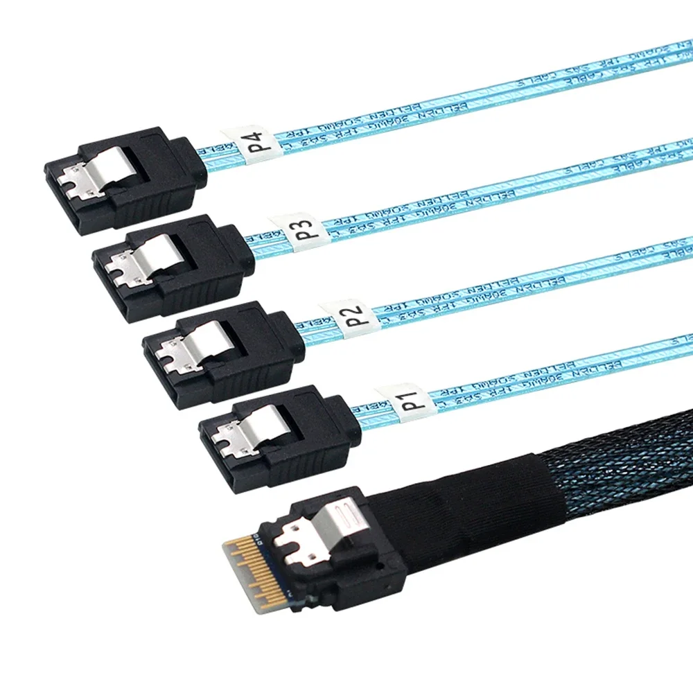 Slim SAS 4.0 SFF-8654 4i 38pin Host to 4 SATA 7pin Female Server Raid Cable