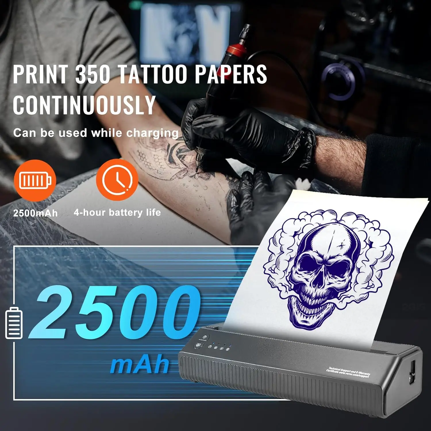 Tattoo Stencil Printer, Wireless Bluetooth Tattoo Printer Transfer Stencil Machine with 10Pcs Transfer Paper, Compatible for iOS