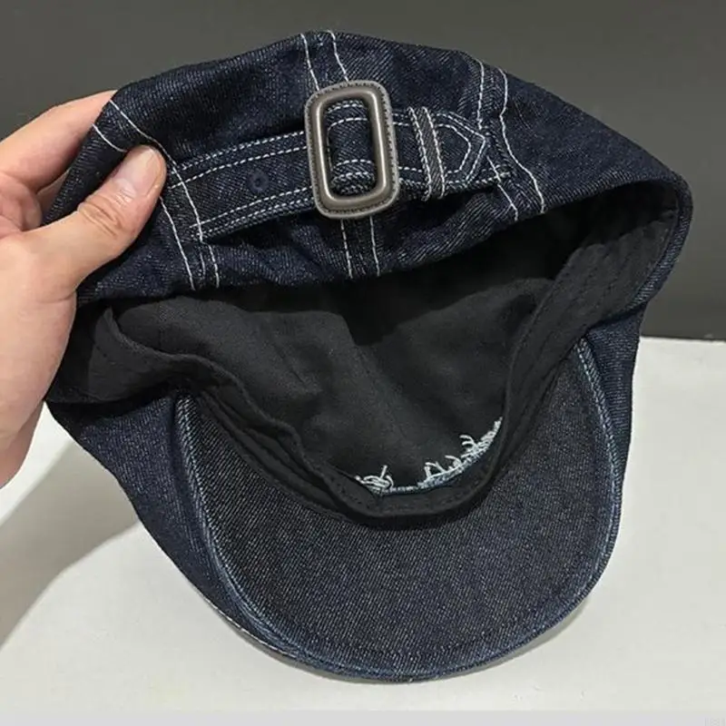 

P88A Handmade Unisex Simple Painter Hat for Unisex Cabbie Hat for Outdoor Leisure Denims Hat Photo Props