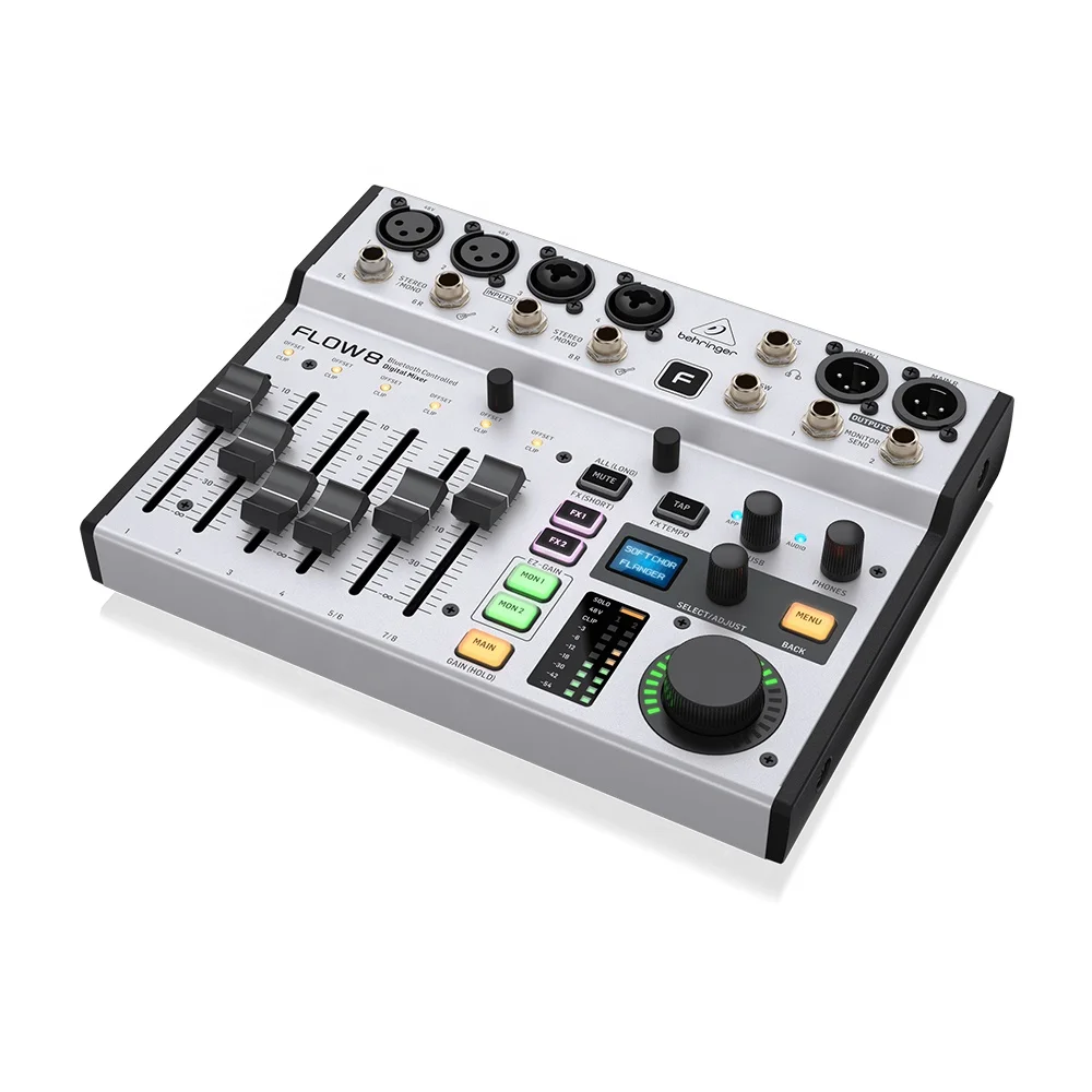 มิกเซอร์ดิจิตอล Behringer Flow 8 พร้อมระบบเสียงบลูทูธและอินเทอร์เฟซเสียง USB ระบบเสียง PA มิกเซอร์เสียง