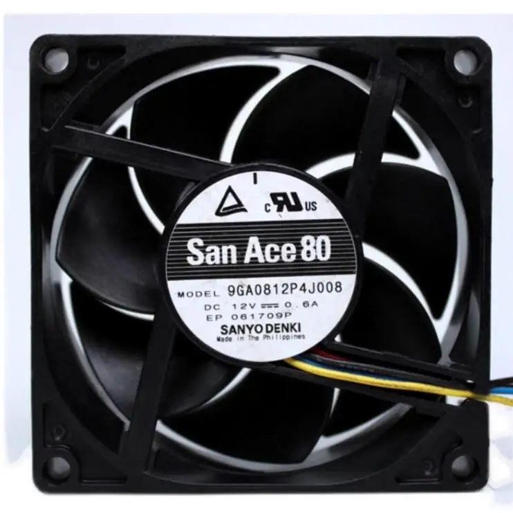 SANYO DENKI 9GA0812P4J008 DC 12V 0.6A 80x80x25mm 4-Wire Server Cooling Fan