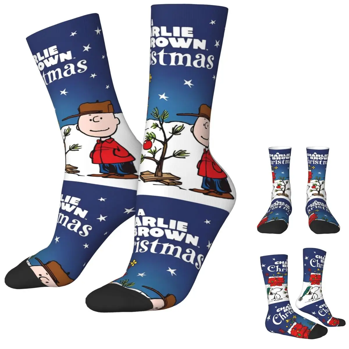 Charlie Brown Christmas Snoopy Stockings Comic Design Novelty Socks Autumn Anti Bacterial Socks Unisex Men Outdoor Soft Socks