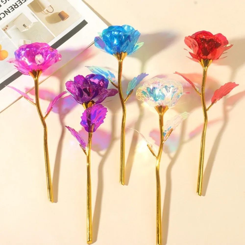 Colorful Gold Foil Rose Flower Handcrafted Photography Props Eternal Roses Gifts Fade Resistant Artificial Crystal Flower