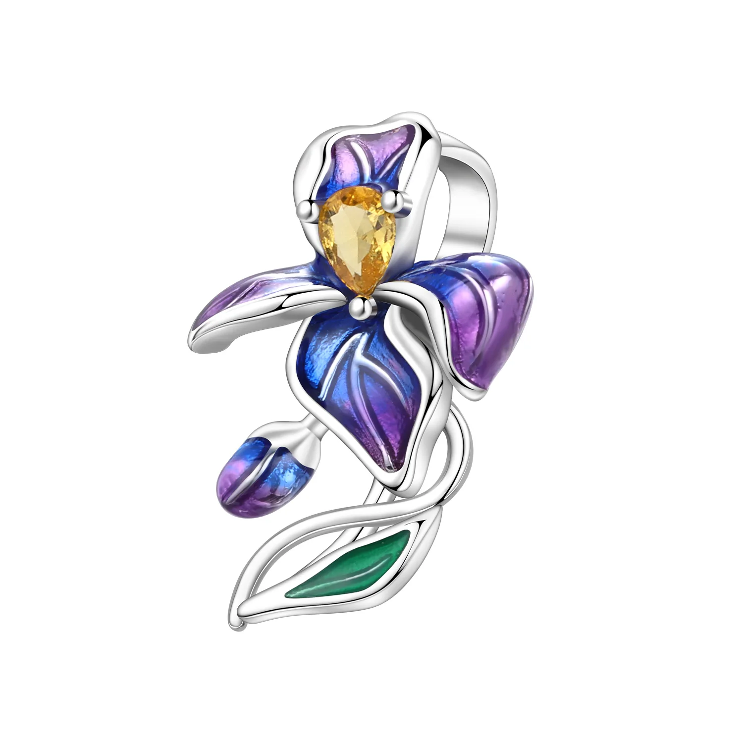 PANPOKI 925 Sterling Silber Blau Lila Iris Blumen Anhänger Armband Charms Passend für Halskette Schmuck Party Perlen DIY Feine Geschenke