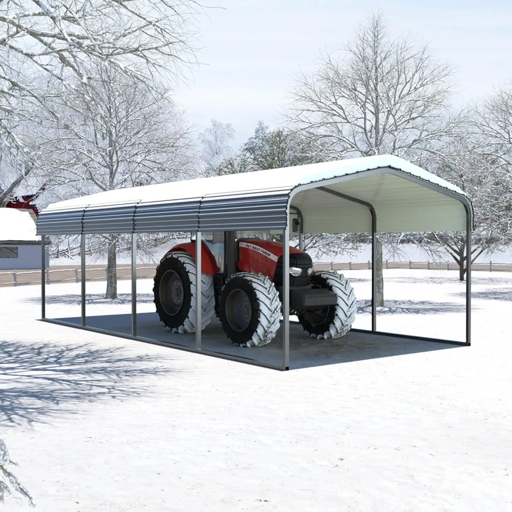 

Outdoor Carport, 12' x 20' Heavy Duty Canopy for Garage,Car Garage Shelter with Metal Roof and Frame for Car, and Boat, Grey