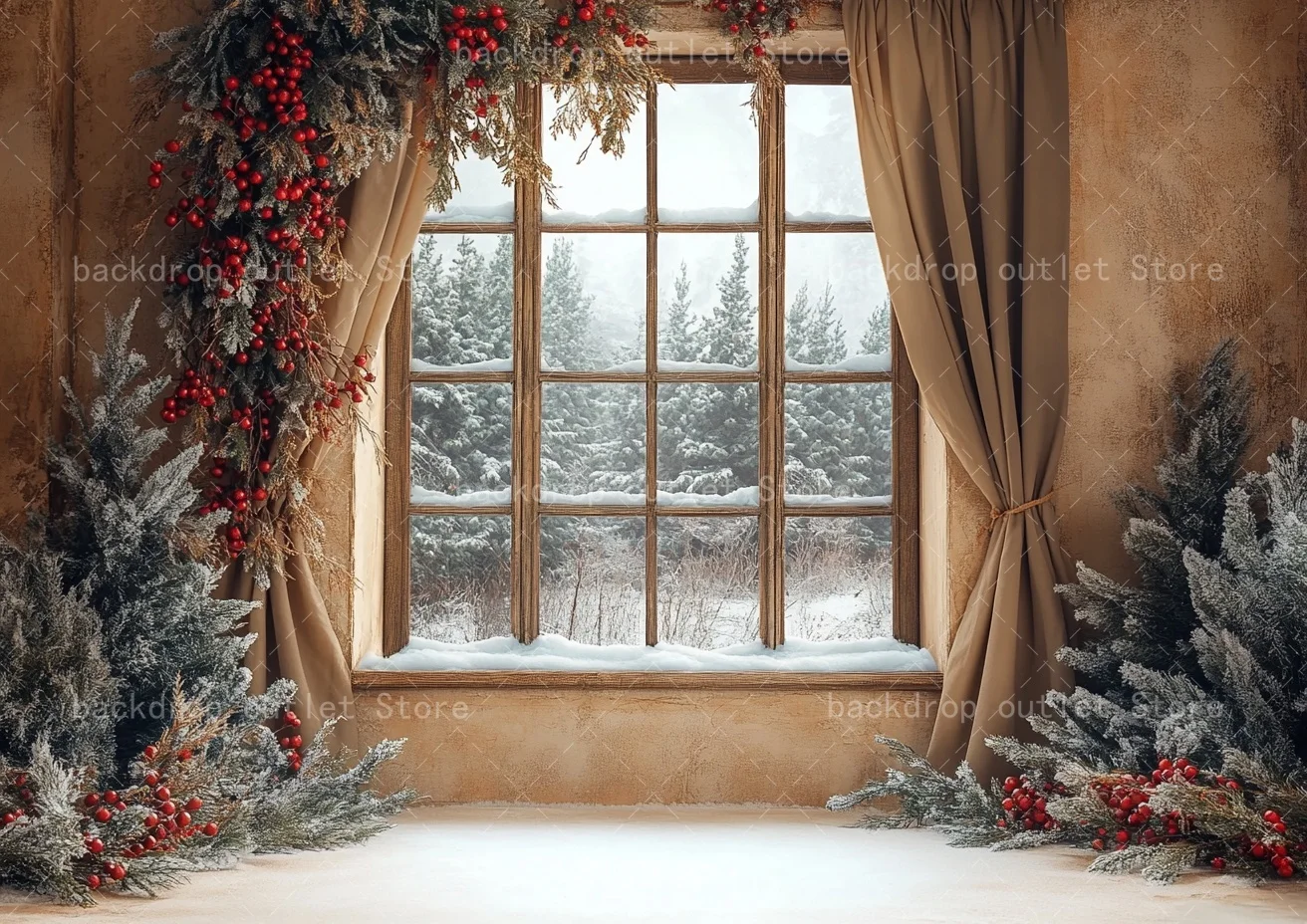 Mehofond عيد الميلاد نافذة الستار خلفية التصوير الفوتوغرافي شجرة عيد الميلاد شرابة مشهد ثلجي التصوير خلفية الصورة استوديو الدعامة