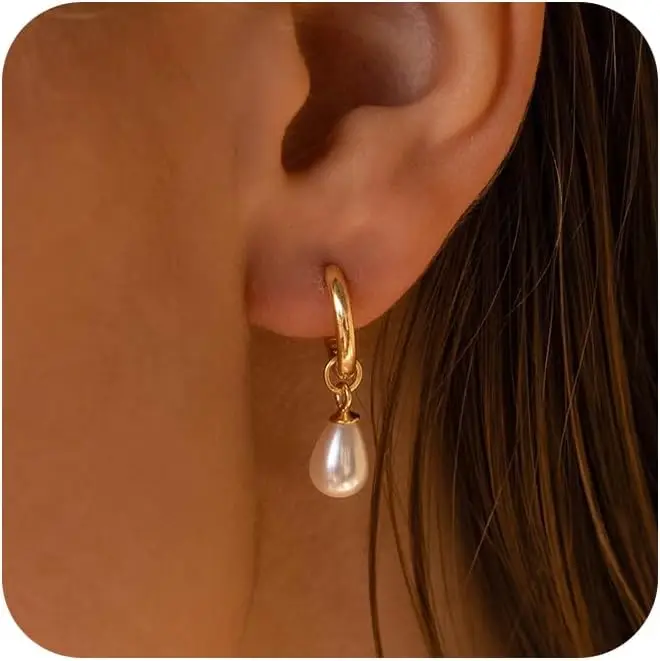 

Trendy Dainty Gold Plated Hoop Pearl Dangle Earrings Summer Jewelry Gifts for Women
