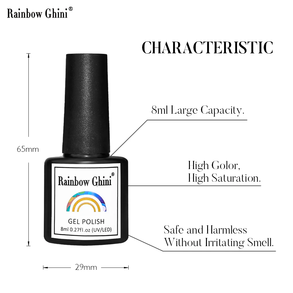 Rainbow Ghini 8ml Macaron Color Series Soak Off UV Gel Varnish Colorful Glitter Long Lasting Nail Gel Polish For Manicure Summer