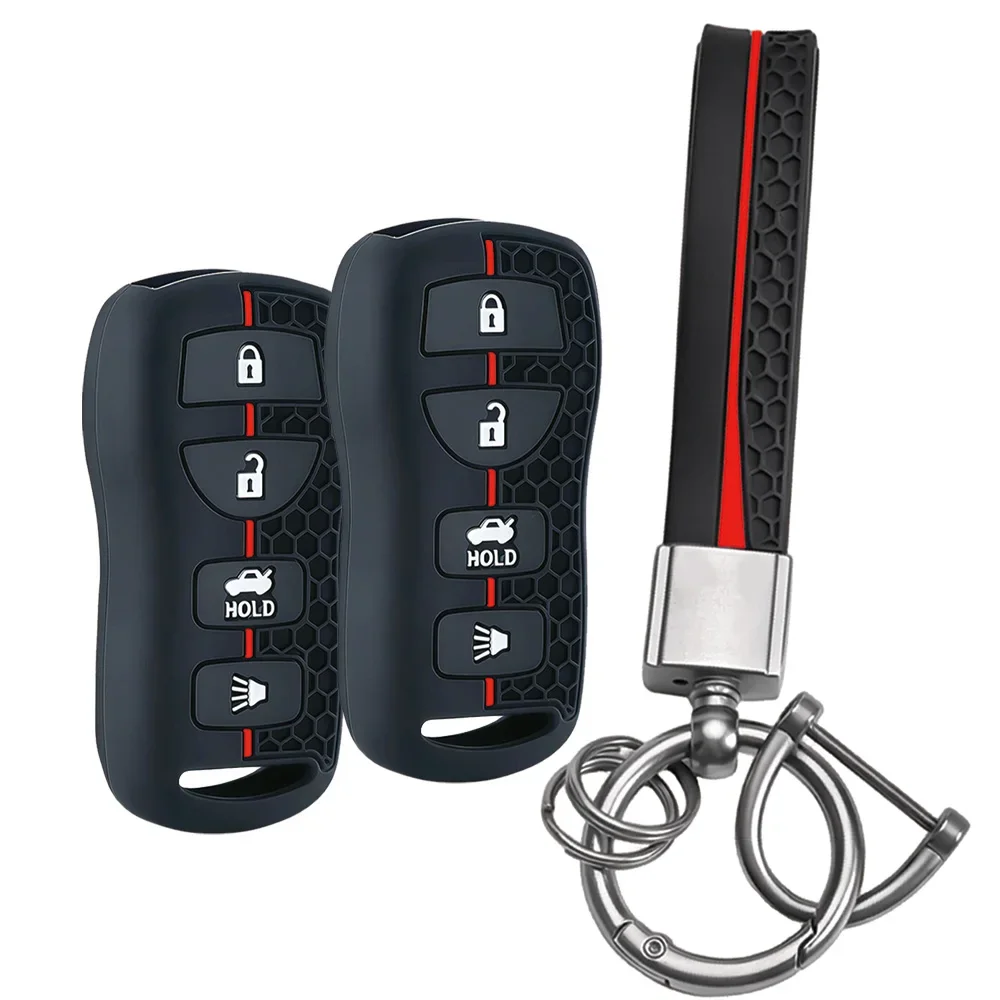 Ergonomic Honey Red Vertical Strip Cover With Keychain For Nissan Xterra Quest Infiniti M45 G35 Anti-mark Remote Key Protector