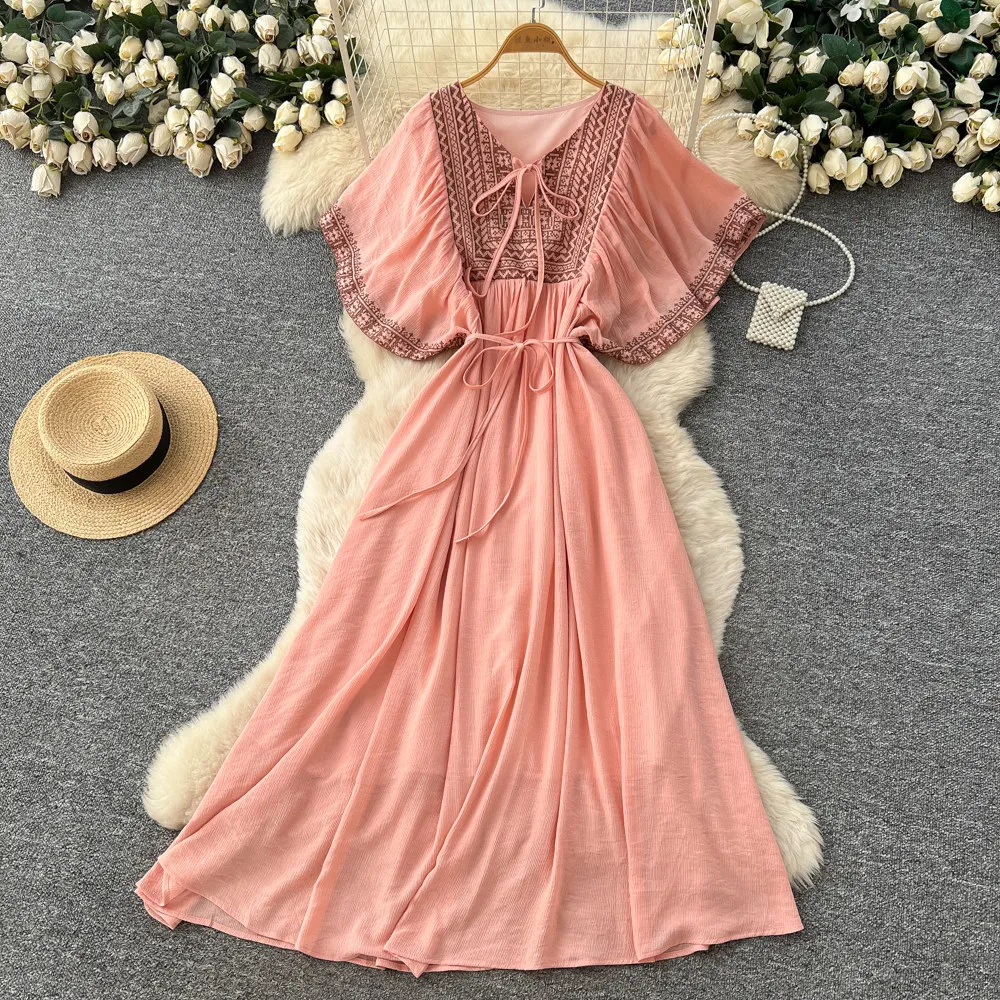 

Long Dress Women Dresses A Line Vestidos Y2k Streetwear V Neck Lantern Sleeve Lace Tight Waist Elegant Party Night Work Spring