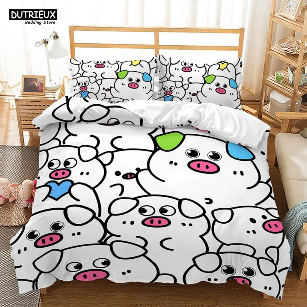 

3D Cartoon Pigs Cats Bedding Set Cute Animals Bed Linen Double Queen King Twin Full Size Kids Girls Polyester Duvet Cover Set