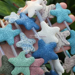 Natural 38mm Multi-Color Volcanic Lava Stone star-fish shape loose beads 15inch 10 Colors, For DIY Jewelry Making !