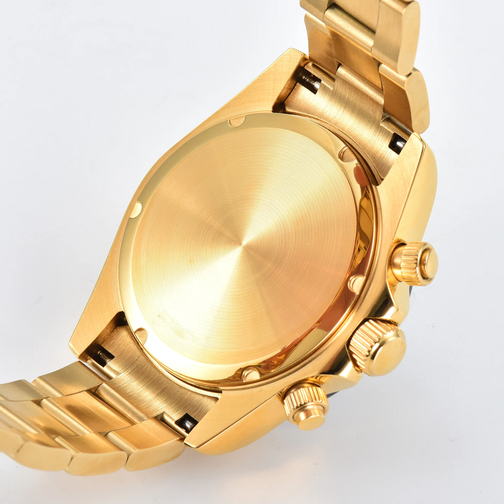 Reloj de cuarzo para hombre con cristal de zafiro multifuncional, esfera estéril personalizada de 40mm, cronógrafo con caja dorada, pulsera de acero inoxidable