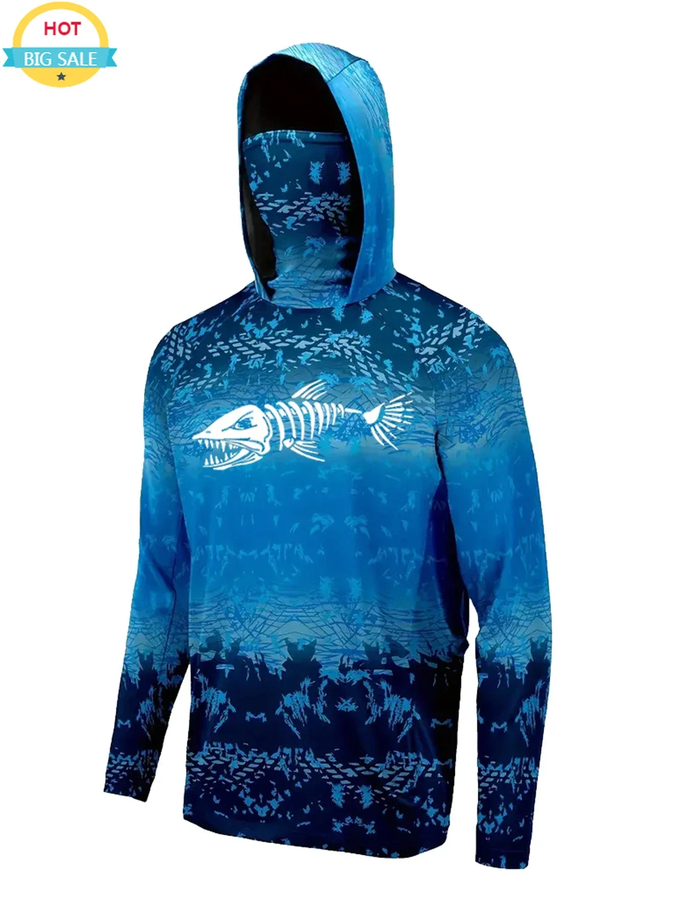 UPF 50+ Hooded Fishing Clothes Men Face Cover Hoodie Sun Protection Mask Breathable Jersey