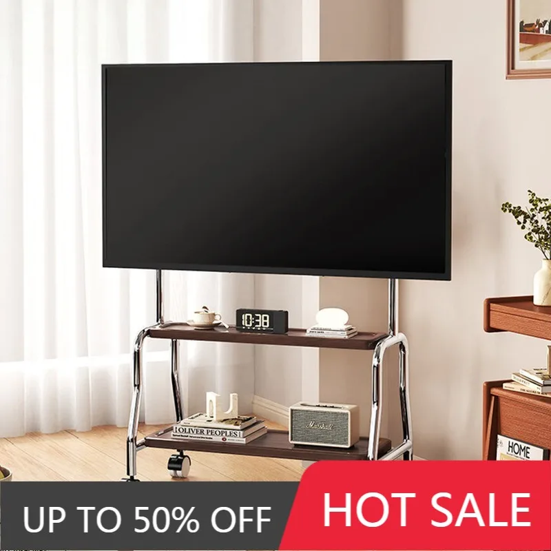 Rolling Floor Mobile TV Stand Stainless Steel TV Supports Aesthetic Living Room TVs Rack Multifunctional TVs Shelves With Wheels