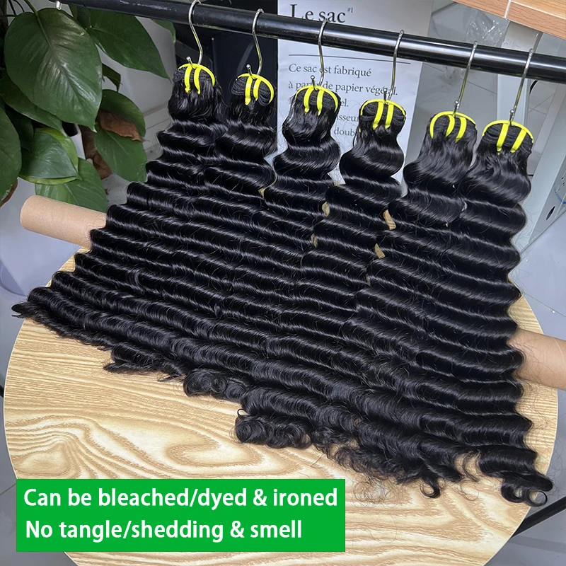 30인치 슈퍼 더블 드로운 딥 웨이브 생인모 번들, 미가공 버진 헤어, 곱슬머리 붙임머리 특가 # 1B