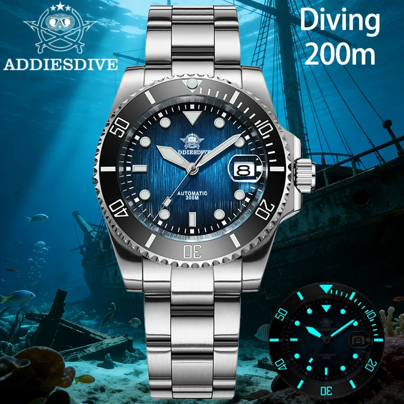 ADDIESDIVE Men Automatic Watch Sapphire Glass 8215 Mechanical Watches Ceramic Bezel Super Luminous 200m Diving Wristwatch AD2536