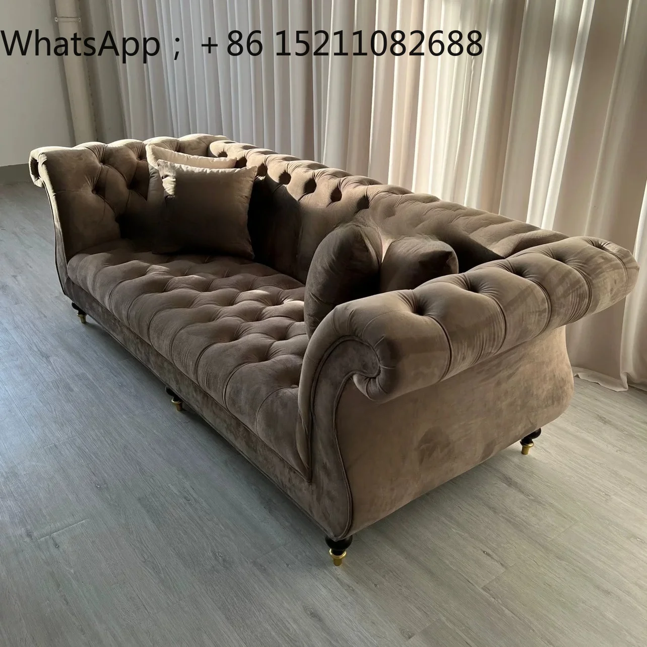 SCY small apartment home black label sofa retro luxury villa pull button fluffy solid wood sofa