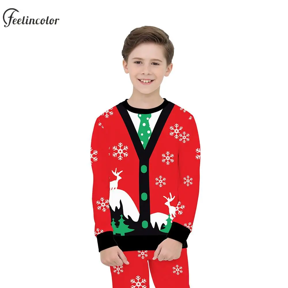 Crewneck Sweatershirt for Kid Christmas Tracksuit Fake Two Pieces Xmas Pullover Holiday Streetwear New Year Child Clothing