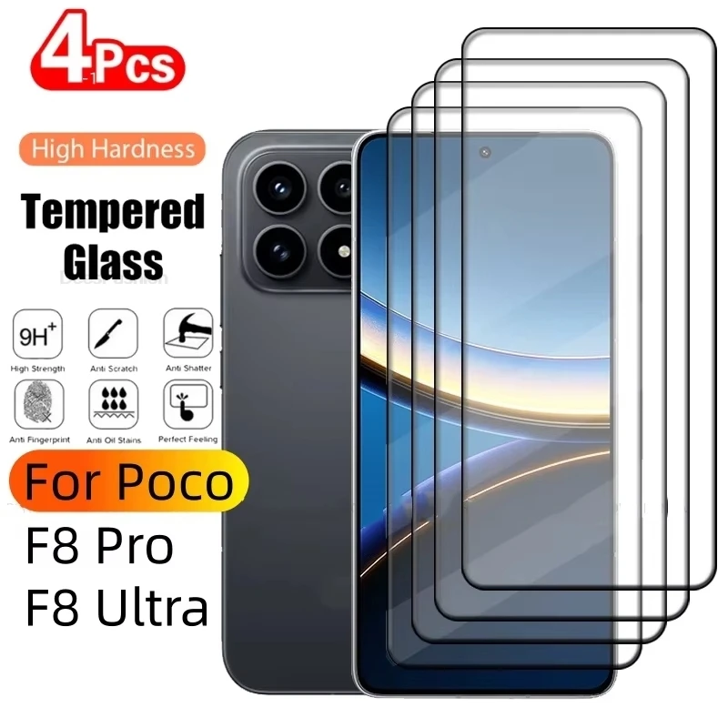 1-4PCS Gehärtetes Glas für Poco F8 Ultra F7 F6 F5 Pro Displayschutzfolie Schutzglas Poco F8 X8 Pro Max X7 X6 X5 M7 M6 M5 C61