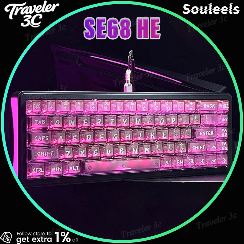 

Souleels SE68 HE Magnetic Switch Gaming Keyboard Hall Effect Switch 0.001MM RT Customized Dynamic RGB SOCD MT TGL DKS 8kHz Gift