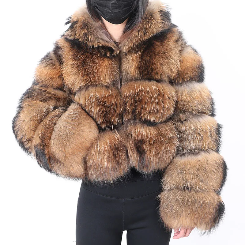 Maomaokong 2022 Natuurlijke Real Raccoon Fur Jassen Kapmantel Super Hot Vrouwen Winter Mode Luxe Grote Size Vrouwelijke Kleding