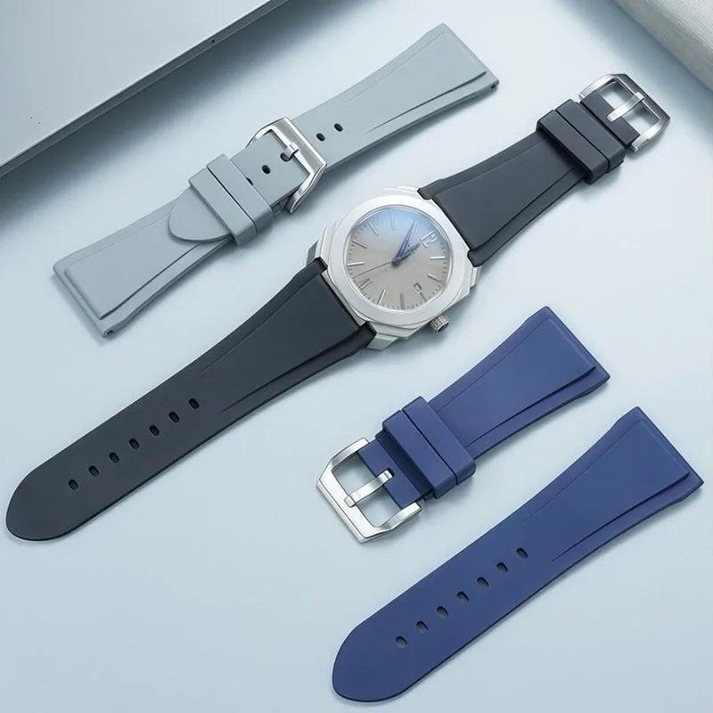 

For Bul-gari OCTO Series 101964 Wristband Thick and Durable Rubber Watch Strap 30mm Waterproof Watchband Black Blue Gray Brown