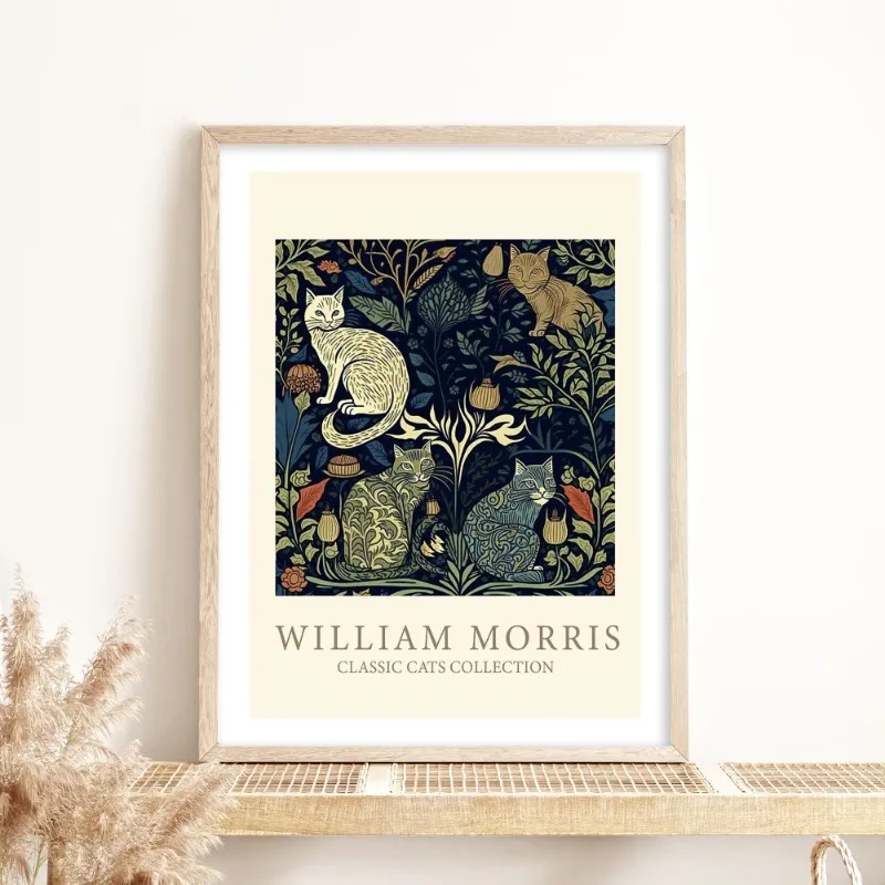 William Morris Black Cats Animal Flora Flowers Posters and Prints Canvas Printing Wall Art Picture for Living Room Home Decor