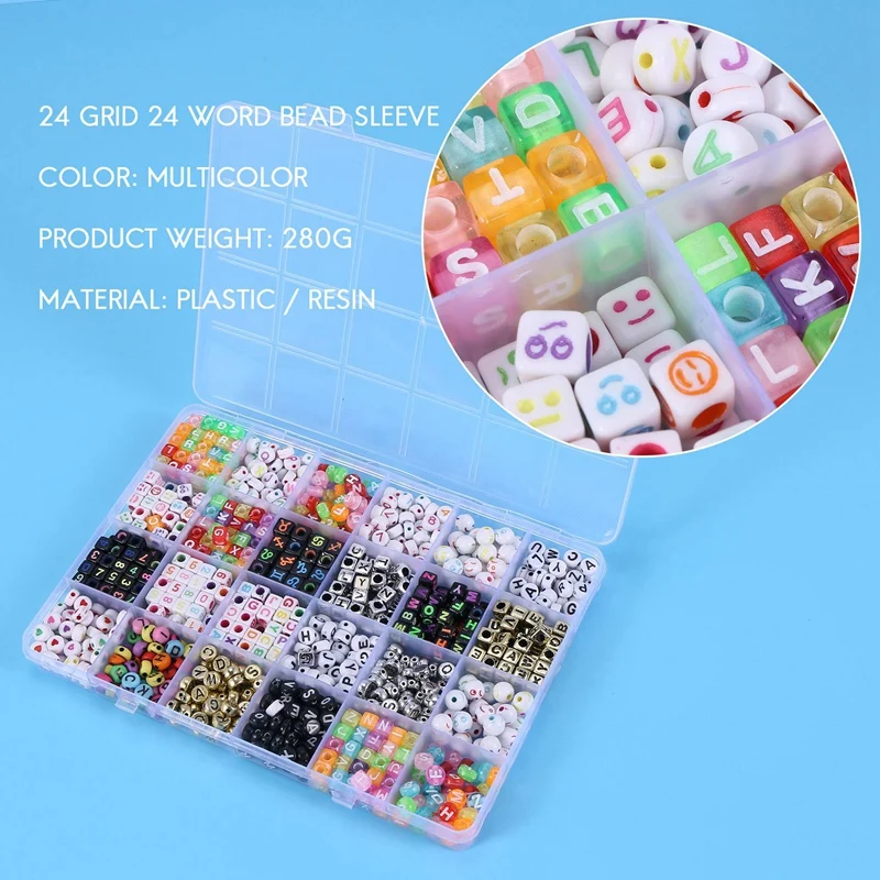 Huruf Inggris manik-manik akrilik persegi datar alfabet manik jimat gelang kalung untuk membuat perhiasan DIY Set