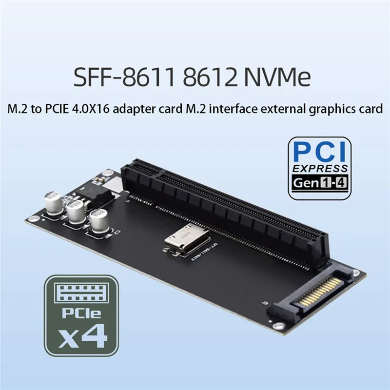 AT87-Mainboard SFF-8611 8612 NVMe M.2 SSD to PCIe 4.0 X16 Adapter Expansion Card PCIe X4 Riser Card External Graphics