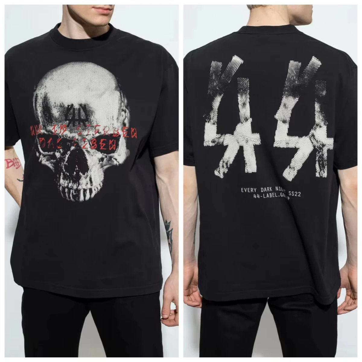 

Skull Harajuku Printed Street Short Sleeve American Retro Korean Fashion Printed Men and Women Can Be Pure Cotton T-shirt