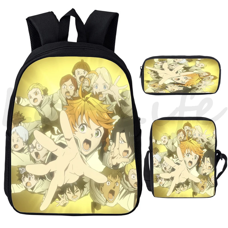 A Prometida Neverland Mochila Infantil, Sacos Escolares Anime para Meninos e Meninas, Mochila para Adolescentes, Mochila de Ombro, Mochila de Viagem, 3 Set