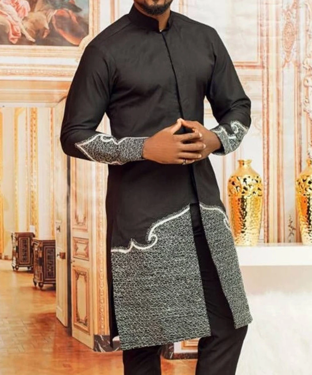 Men Suit African 2024 Summer Ethnic Casual Two Piece Sets Embroidery Long Sleeve Full Shirt Trousers Gentleman Africa Outfits