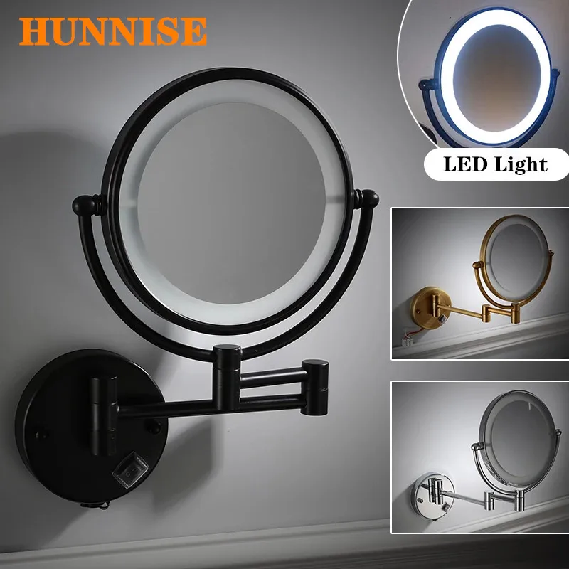 

Matte Black Folding Bathroom Mirrors Quality Brass Led Light Double Face Lady Makeup Mirror Classic Fold Led Bathroom Mirror