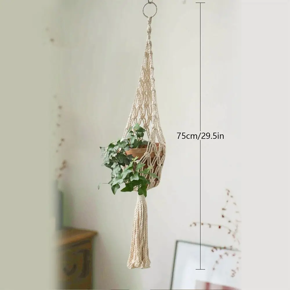 Novo macrame planta cabides artesanal cor bege corda de algodão pendurado plantador vaso de flores pendurado cesta decoração para casa
