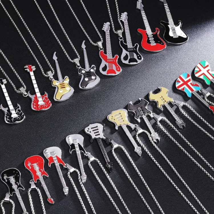 جديد الرجال الملونة بالتنقيط النفط سبيكة الغيتار قلادة قلادة مجوهرات من صلب لا يصدأ الإكسسوار DIY أداة معلقة حلية #1