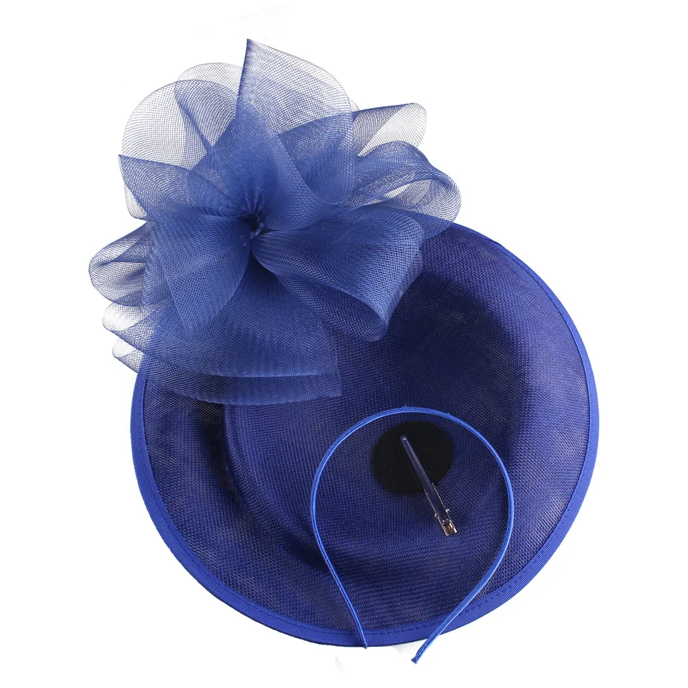 Sombreros de cóctel fascinador azul real de lujo con malla Floral para eventos, accesorios para el cabello, sombreros de boda Derby