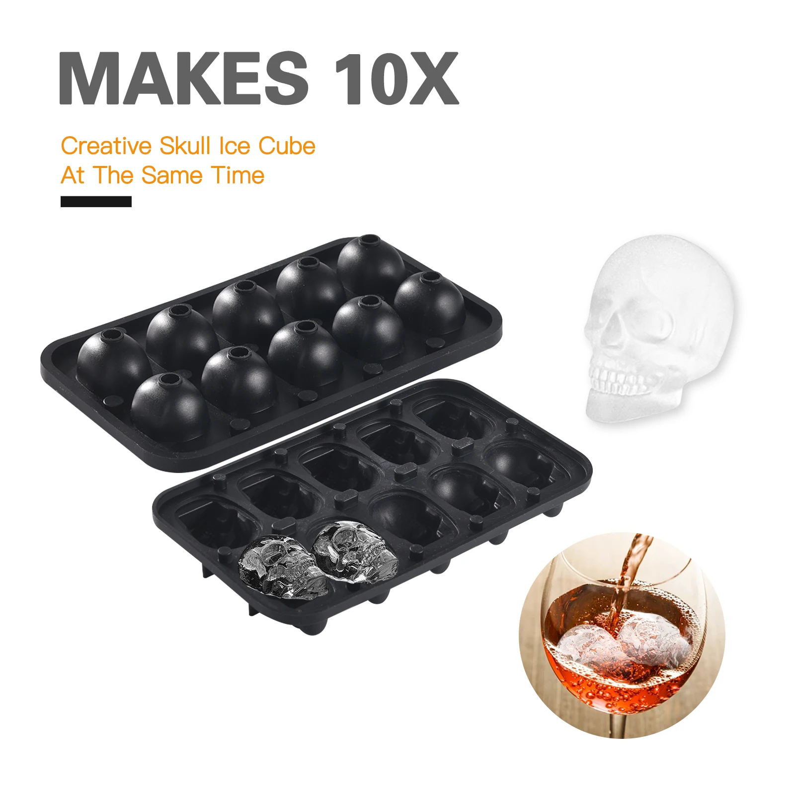 1pcs, 10 creative ice making molds with funneled human skulls and whiskey shaped food grade ice block molds