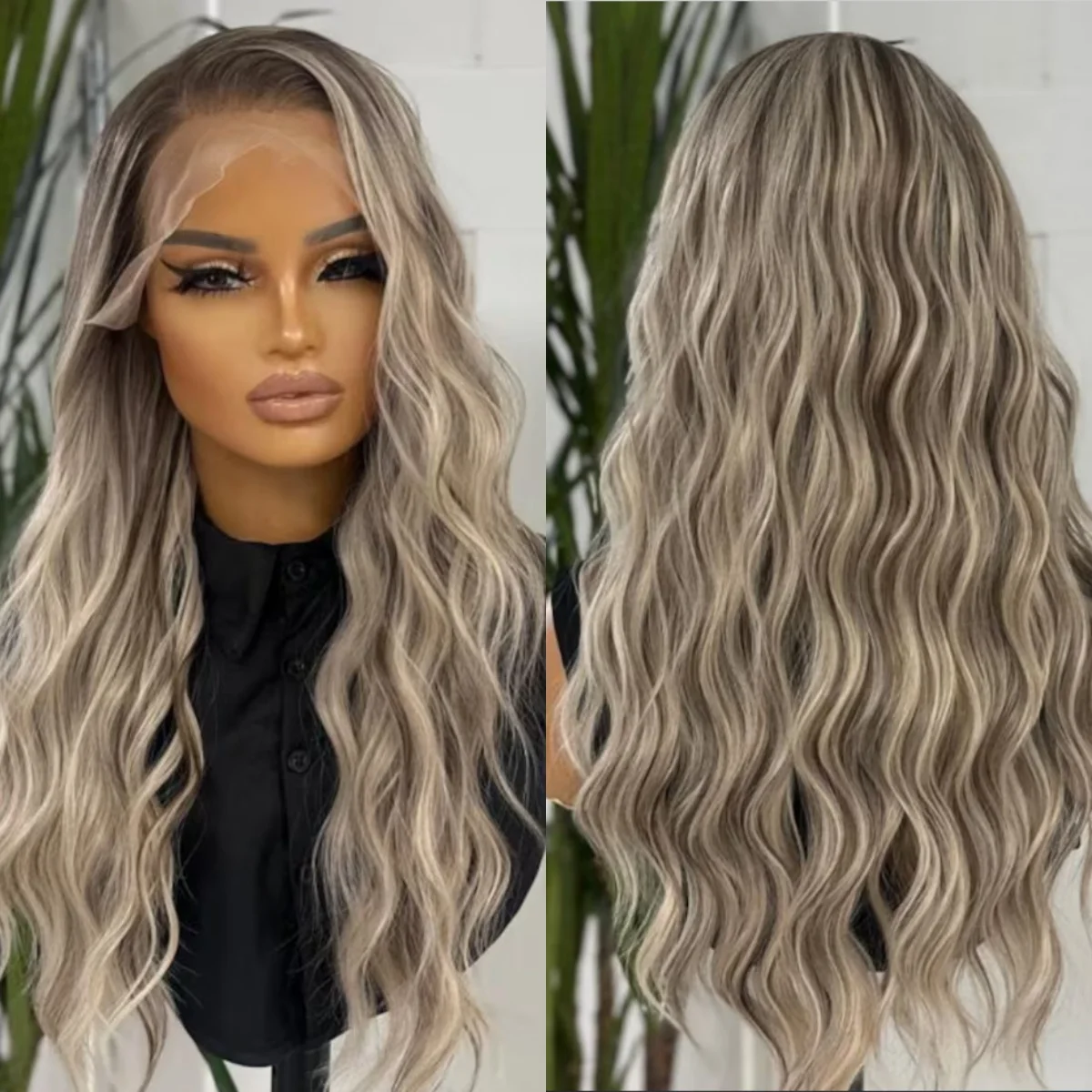 

Длинный вьющийся парик платиновой блондинки с темными корнями, термостойкий синтетический парик с застежкой без клея, женские повседневные парики для косплея