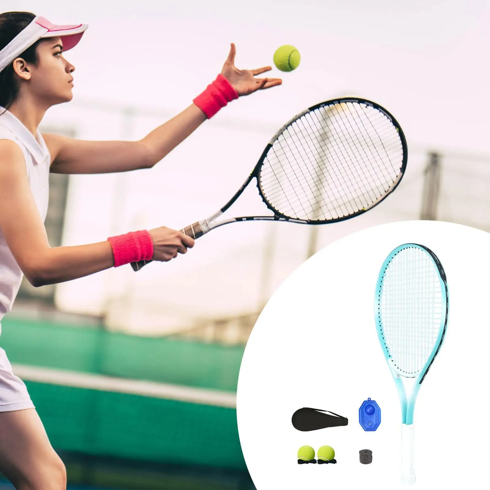 

Tennis Racquet Set with Tennis Trainer Rebound Balls for Indoor Playground