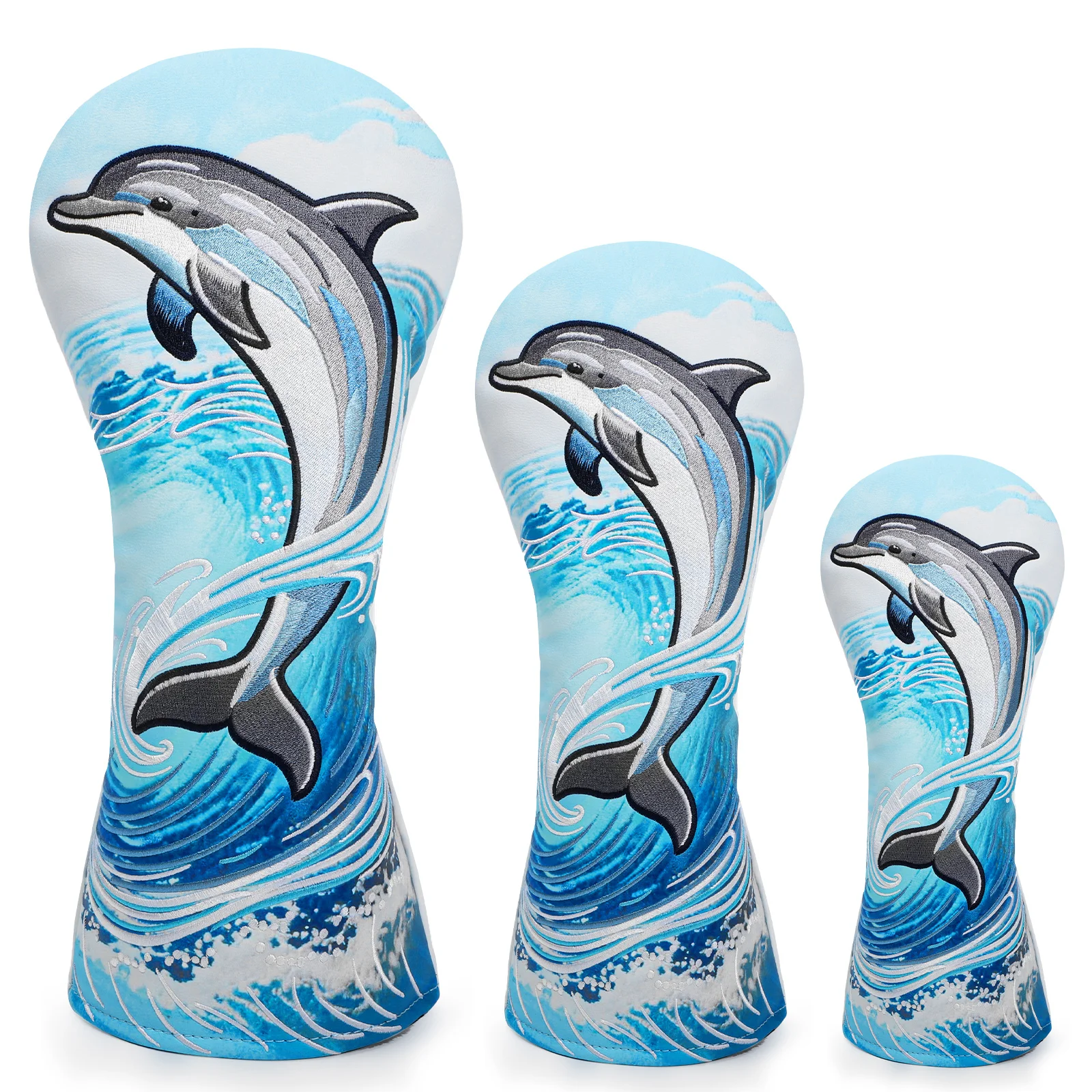 

Чехол для клюшек для гольфа с вышивкой дельфина, кожаные чехлы для драйверов, фервейных и гибридных клюшек, подарок для мужчин и женщин