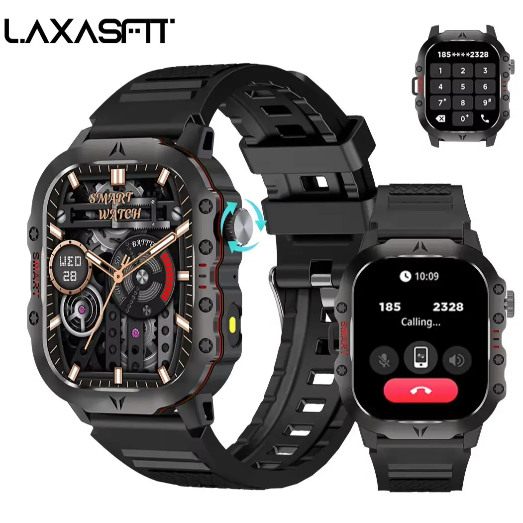 LAXASFIT Smart Watch Military Grade Toughness Bluetooth Voice Call LED Flashlight IP68 Waterproof Outdoor Sports Smart Watch