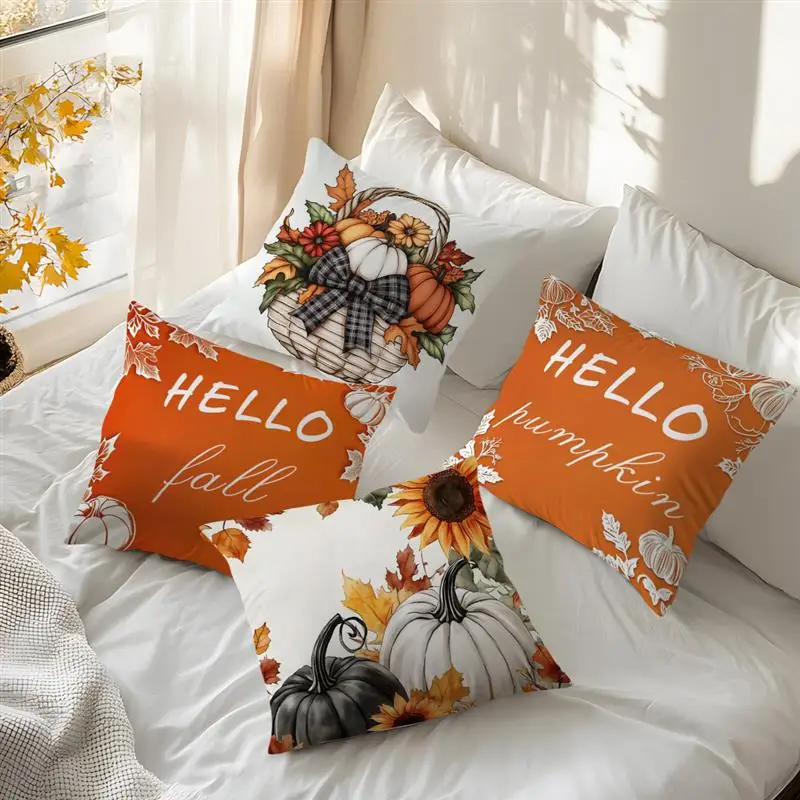 Autumn Pumpkin Maple Leaf Cushion Pillowcase Printed Polyester 45x45cm Throw Pillowcover Decorative Sofa Cushion Pillowslip