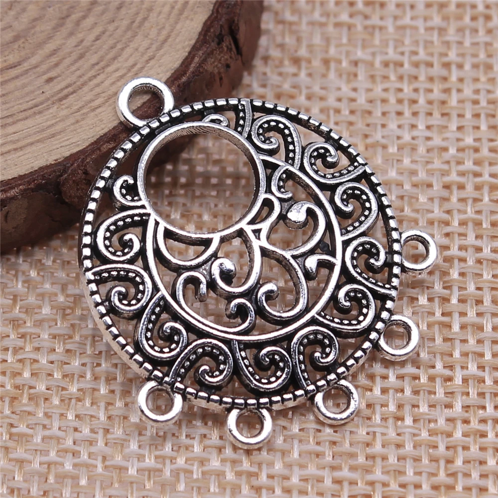 WYSIWYG 4pcs 35x28mm Antique Silver Color Round Earring Connector For Jewelry Making DIY Jewelry Findings