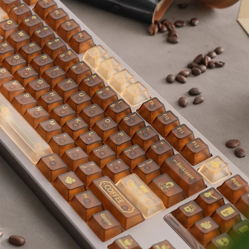 MiFuny Coffee Shop Theme Keycaps Fog Transparent PC Cherry Profile Keycap Custom Gaming Key Caps for Mechanical Keyboard Gifts